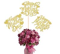 Lot de 12 décorations de fête des mères dorées « Happy Mother's Day » - Bâtonnets en forme de cœur - Décorations de table d'anniversaire pour la meilleure maman