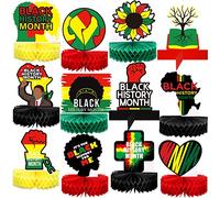 Lot de 12 décorations de fête du mois de l'histoire noire - Décoration de table en nid d'abeille pour festival afro-américain BHM - Fournitures de fête