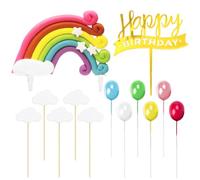Lot de 12 décorations de gâteau, 1 carte d'anniversaire, décoration de gâteau, accessoire de fête, décoration de gâteau arc-en-ciel, décoration de gâteau mignonne