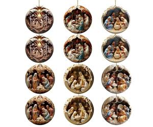 Lot de 12 décorations de Noël à Suspendre - Boule de Noël « Jésus né » - Figurine Religieuse - Pendentif pour décoration extérieure, fête, Cour - Décoration de Sapin de Noël