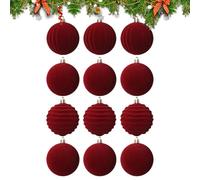 Lot de 12 décorations de Noël à suspendre, boules floquées en velours de 8 cm pour les vacances, pour la maison, la chambre, le magasin, le centre commercial, les fêtes, les festivals, l'intérieur et