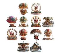 Lot de 12 décorations de Noël - Décoration d'arbre de Noël en bois - Signe du Père Noël 2D - Décoration de Noël pour fête, maison, cheminée, fenêtre, voiture, porte, terrasse, terrasse