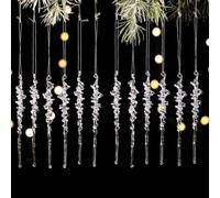 Lot de 12 décorations de Noël en acrylique transparent à suspendre en forme de stalactites artificielles pour décoration de sapin de Noël, décoration saisonnière pour utilisation en intérieur, bleu et