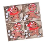 Lot de 12 décorations de Noël en bois à 4 panneaux en forme d'homme charmant pour sapin et cheminée