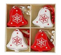 Lot de 12 décorations de Noël en bois naturel sculpté à suspendre en forme de sapin rouge et blanc