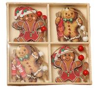 Lot de 12 décorations de Noël en bois sans visage avec motif gravé en forme d'arbre - Pendentifs rustiques pour décoration de vacances traditionnelle (D)