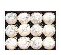 Lot de 12 Décorations De Noël en Flocage De Diamants, Boules De Noël, Décorations À Suspendre for Sapin De Noël, Fêtes, Mariages, Fêtes(Beige)