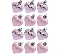 Lot de 12 décorations de Noël en forme de cœur avec anneaux en métal à accrocher aux arbres, couronnes et décorations d'événements pour diverses célébrations (rose)