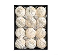 Lot de 12 décorations de Noël en velours floqué avec clips de suspension sécurisés pour arbres, tables d'événements et utilisation saisonnière (beige)