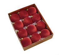 Lot de 12 décorations de Noël en velours pour décoration de sapin, 8 cm, boules en velours doux avec style, pour décoration d'arbre de vacances, livrées dans une boîte de présentation (E)