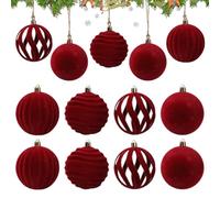 Lot de 12 décorations de Noël - Velours rouge vert incassable pour sapin de Noël, décoration de vacances robuste, accents saisonniers distinctifs | Merveilleux kit de décoration pour intérieur