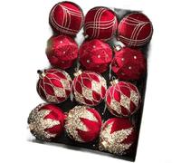 Lot de 12 décorations de sapin de Noël avec peluche floquée et formes créatives non traditionnelles pour décoration d'intérieur festive (bordeaux)