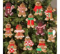 Lot de 12 décorations de sapin de Noël en forme de bonhomme en pain d'épices - Décorations assorties en pain d'épices - 7,6 cm de haut - Ornements à suspendre pour sapin de Noël