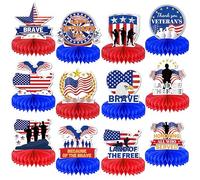 Lot de 12 décorations de table « Happy Veterans Day » en nid d'abeille pour tables de déploiement de l'armée patriotique, fournitures de fête militaires, bienvenue à la maison, décoration de table