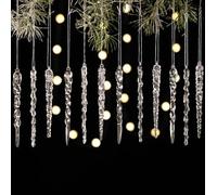 Lot de 12 décorations en acrylique en forme de stalactites pour les vacances avec aspect réaliste de glace et matériau pour accrocher des décorations sur les arbres et à l'intérieur (transparent)