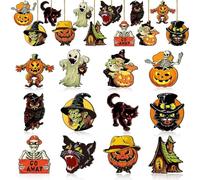 Lot de 12 décorations en bois pour Halloween, décorations d'arbre, corde, art mural effrayant à l'intérieur, décorations miniatures pour fête à la maison, fête d'automne, Cosy Seasona, ambiance