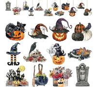 Lot de 12 décorations en bois pour Halloween, décorations d'arbre, corde, art mural effrayant à l'intérieur, décorations miniatures pour fête à la maison, fête d'automne, Cosy Seasona, ambiance