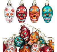Lot de 12 décorations en Verre « Day of The Dead » - Dia de Los Muertos - Décorations d'halloween à Suspendre pour Sapin de Noël