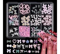 Lot de 12 décorations pour ongles en forme de papillon 3D avec motifs de cœurs et fraises