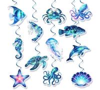 Lot de 12 décorations suspendues en forme de poisson, décorations pour une fête sur le thème de l'océan et des animaux marins, décorations d'anniversaire sur ce thème