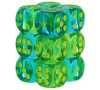 Lot de 12 dés Gemini Dice Block conçus pour les jeux société, rôle et miniatures | qualité supérieure 16 mm Couleur vert translucide, bleu sarcelle jaune Fabriqué par Chessex, CHX26666