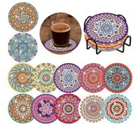 Lot de 12 Dessous de Verre de Peinture Diamant Mandala avec Support - DIY 5D pour Travaux Manuels - Adultes et Enfants