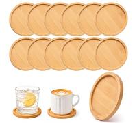 Lot de 12 Dessous de Verre en Bambou - Set de Table Rond Mosaïque Artisanal - sous Verre Bois Protecteur Contre Taches & Chaleur - Accessoire Déco Maison