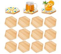 Lot de 12 dessous de verre en bois de 10 cm - Dessous de verre en bambou - Coquilles de fond vides pour travaux manuels - Petit plateau en bois pour gobelets, bougies, fleur, café, gâteau