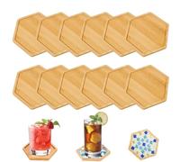 Lot de 12 dessous de verre en bois de 10 cm - Dessous de verre en bambou - Dessous de verre mosaïque - Kit de bricolage - Petit plateau en bois pour bricolage - Accessoires de mosaïque - Boissons à
