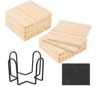Lot de 12 dessous de verre en bois vierge de 100 mm - Sous-verres carrés pour bricolage, architecture, dessin, gravure sur bois, combustion du bois, dessous de verre
