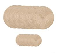 Lot de 12 dessous de verre et sets de table pour tables de salle à manger, tapis ronds en coton mélangé, tailles 30 cm et 11 cm, faciles à nettoyer (marron)