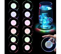 Lot de 12 dessous de verre LED multicolores - 3 modes d'éclairage - En acrylique - Ronds - Imperméables - Pour verres, bouteilles, fêtes