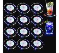 Lot de 12 dessous de verre LED multicolores - 3 modes d'éclairage - En acrylique - Ronds - Imperméables - Pour verres, bouteilles, fêtes