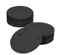 Lot de 12 dessous de verre ronds en ardoise avec fond anti-rayures pour bar, cuisine, maison, appartement - 10 cm