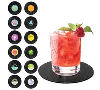 Lot de 12 Dessous de Verre, UKOFEW sous Verre pour Disque Vinyle, Différents Modèles sous Bock, Antidérapant Coaster, Style Rétro, Dessous de Verre Lavable pour Boissons, Tasses, Bar, Verre