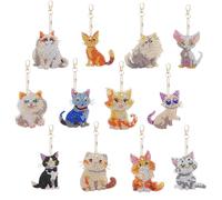 Lot de 12 Diamant Peinture Porte-clés Animal Diamond DIY Art Painting Keychain Pendentifs Mosaïque Diamant Décoration pour Adult Double Face Plein Diamant Peinture Porte-clés pour Sac à Main (A)