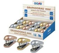 LOT de 12 Dohe Présentoir de 12 Mini Agrafeuses de Bureau - Matières Plastiques Premium - Capacité d'agrafage jusqu'à 15 Feuilles - Accepte les agrafes 22/6, 24/6 et 26/6 G