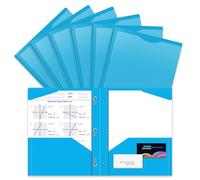 Lot de 12 dossiers de poche en plastique robuste avec broches et poche avant transparente, 3 poches avec 3 broches et 2 emplacements pour cartes, dossiers bleus pour le bureau, l'école, la maison, le