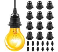 Lot de 12 douilles E27 - Noir - Vintage Edison E27 - En plastique - Rétro et léger - Support de lampe pour lampe de table, lampadaire, plafonnier