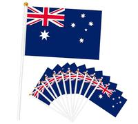 Lot de 12 drapeaux australiens à main sur bâtons, petits drapeaux australiens pour décorations de fête, drapeaux à main double face avec poteaux blancs pour événements sportifs, jardin et célébrations
