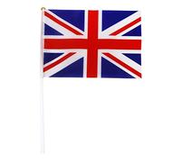 Lot de 12 drapeaux britanniques Union Jack avec mâts, polyester, 21 x 14 cm, rouge, blanc, bleu, convient pour les festivals et les fêtes