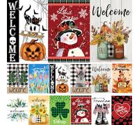 Lot de 12 drapeaux de jardin saisonniers double face 30,5 x 45,7 cm, petits drapeaux de jardin pour l'extérieur, l'automne et l'hiver Halloween Noël