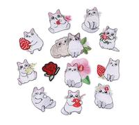 Lot de 12 écussons thermocollants en forme de chats blancs pour réparation de vêtements, sacs