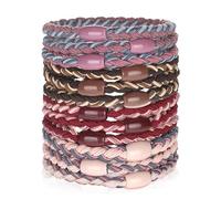 Lot de 12 élastiques à cheveux style bohème pour femmes et filles - Élastiques à cheveux extensibles - Bracelets pour queue de cheval - Sans dommage - Pour cheveux fins/épais/moyens/longs (rose)