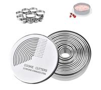 Lot de 12 Emporte Piece Rond Cercle Emporte-Pièces en Acier Inoxydable Round Cookie Cutters pour Biscuits Pâtes à Sucre Gâteaux Patisserie