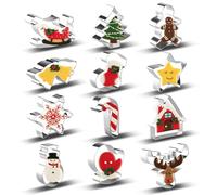 Lot de 12 Emporte-PièCes De NoëL En Acier Inoxydable, Arbre, Pain D'éPices, Renne, Flocon De Neige, Canne En Bonbon, éToile, Cloche, Chaussettes, Biscuit De NoëL, TraîNeau, Maison, Bonhomme De Neige