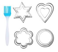 Lot de 12 emporte-pièces en acier inoxydable avec pinceau en silicone bleu pour anniversaire, fête, vacances (4 formes)
