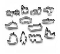 Lot de 12 Emporte-Pièces En Acier Inoxydable Sur le Thème des Voitures, Avions, Bateaux et Hélicoptères, Parfaits pour la Pâtisserie, les Sandwichs Et la Décoration de Pâte à Sucre