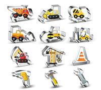 Lot de 12 emporte-pièces pour biscuits, pelleteuse, Digger Rouleau de rue, tracteur, bulldozer, camion-marteau, outils de construction, emporte-pièces pour enfants