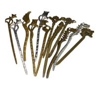 Lot de 12 épingles à cheveux en métal bronze antique - Décoration pour cheveux féminins - Costume Bia O